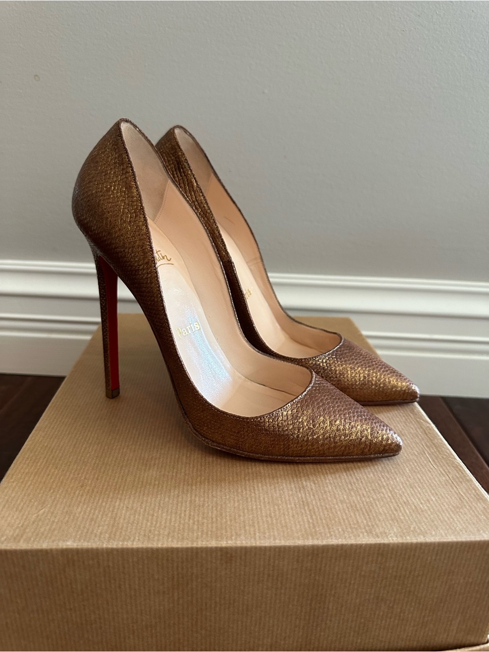 Christian Louboutin Bronze Textured Vintage Pigalle Pumps